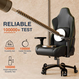 [Black] Infographic showing mechanical stress testing on the gaming chair to demonstrate .