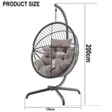 Dark grey hanging egg chair with dimensions for a perfect fit and stylish comfort.