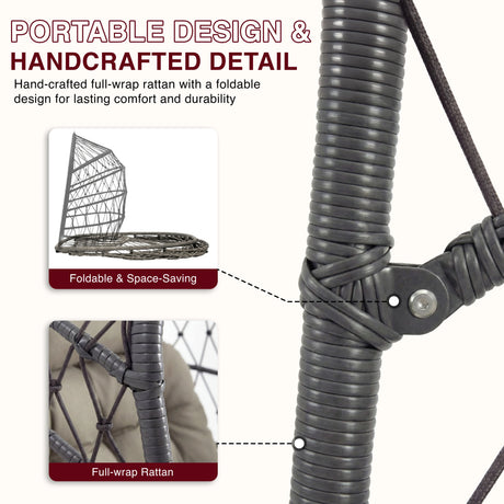 Foldable Hanging Egg Chair With handcrafted full-wrap rattan and a space-saving foldable design for outdoor comfort.