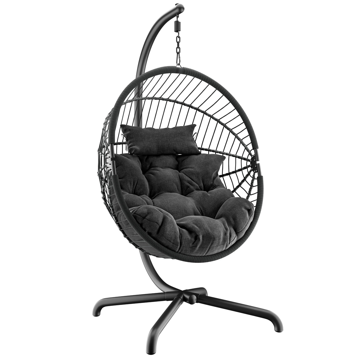 Egg chairs for sale black cushion, sturdy frame, and modern design for indoor or outdoor use.