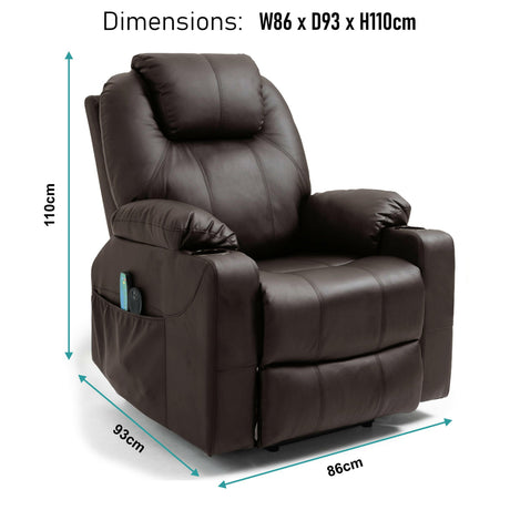 Electric leather recliner chair in black with dimensions W86cm x D93cm x H110cm and side pocket.