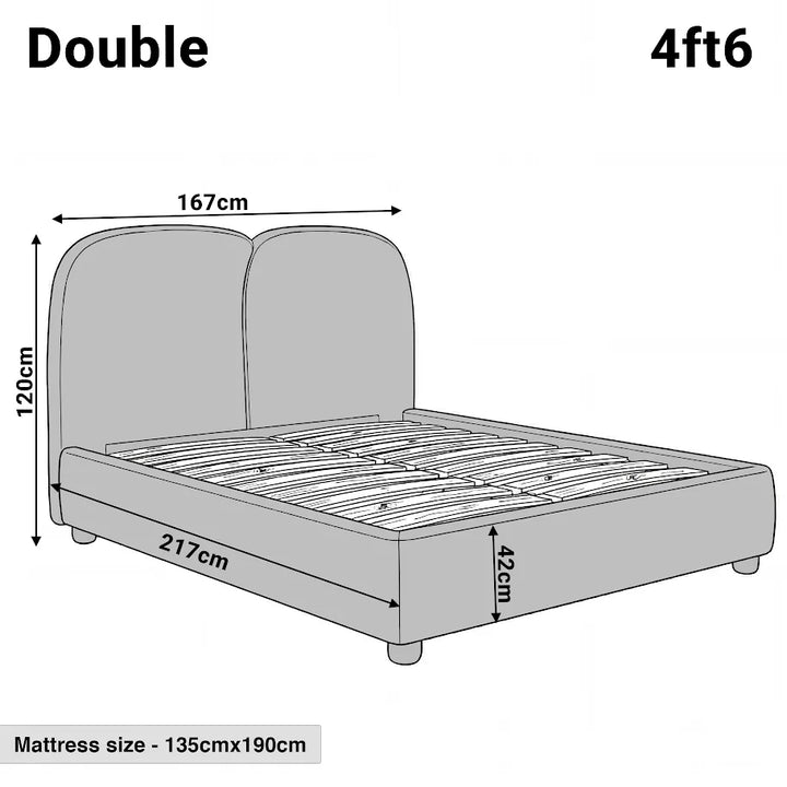[Double | Beige] Dimensions diagram showing 167cm width and 217cm length with 120cm headboard height