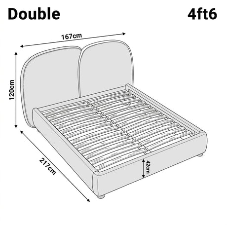[Double | Beige] Dimensions diagram showing 167cm width and 217cm length with 120cm headboard height