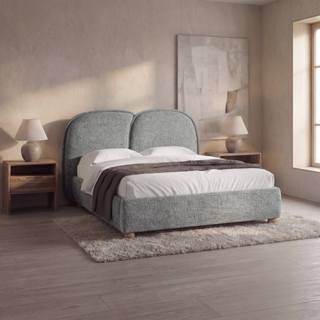 [Double | Grey] Cloud headboard bed in warm gallery setting with natural daylight from large windows