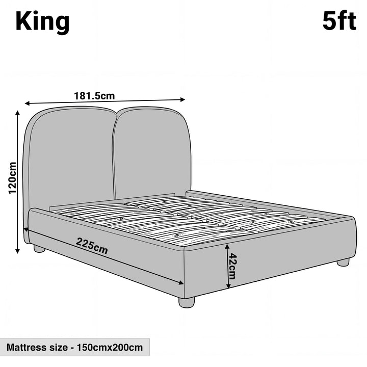 [King | Grey] Dimensions diagram showing 181.5cm width and 225cm length with 120cm headboard height