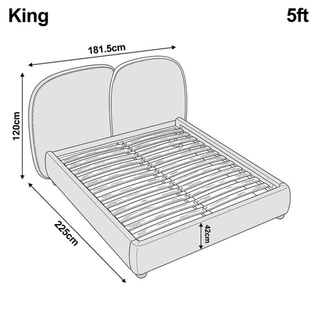 [King | Grey] Dimensions diagram showing 181.5cm width and 225cm length with 120cm headboard height
