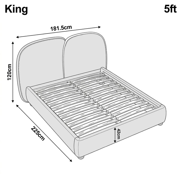 [King | Grey] Dimensions diagram showing 181.5cm width and 225cm length with 120cm headboard height