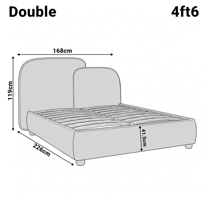 [Double | Beige] Dimensions diagram Double 4ft6 Embrea bed, 168 x 226 x 119cm, 41.5cm base