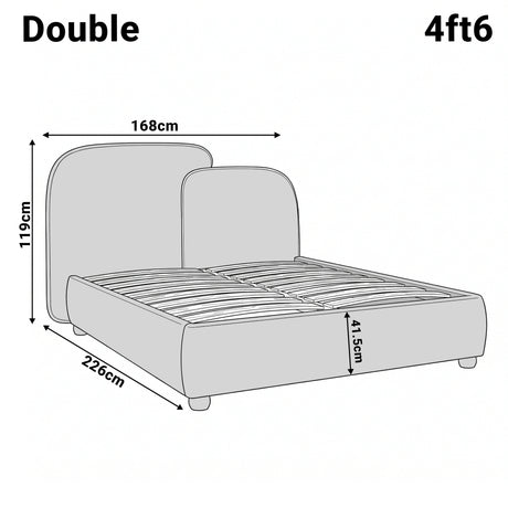 [Double | Blue] Dimensions diagram Double 4ft6 Embrea bed, 168 x 226 x 119cm, 41.5cm base