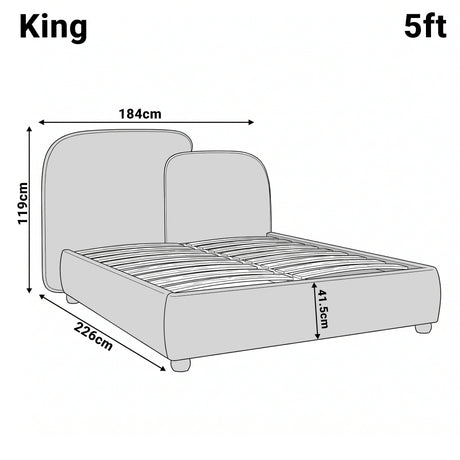 [King | Blue] Dimensions diagram King 5ft Embrea bed, 184 x 226 x 119cm, 41.5cm base