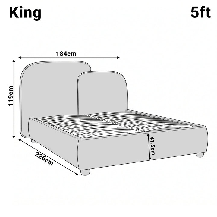 [King | Blue] Dimensions diagram King 5ft Embrea bed, 184 x 226 x 119cm, 41.5cm base