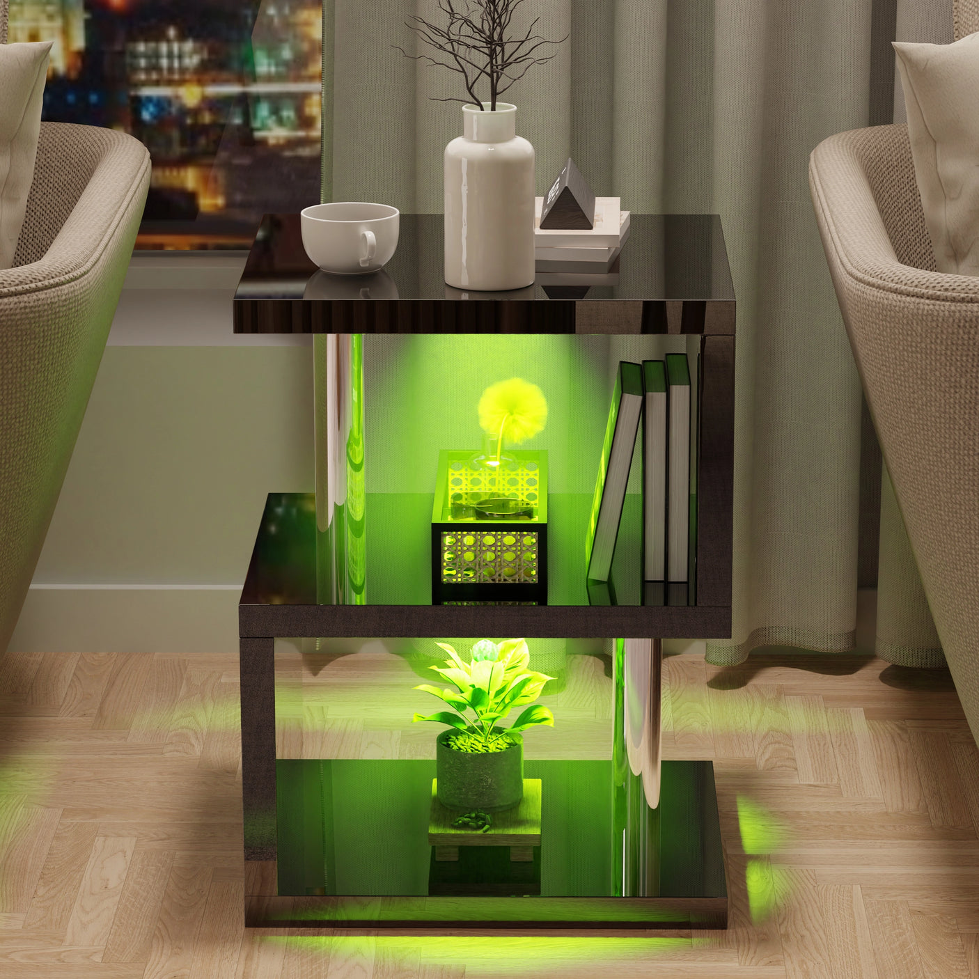 High Gloss Sofa Side Table With LED
