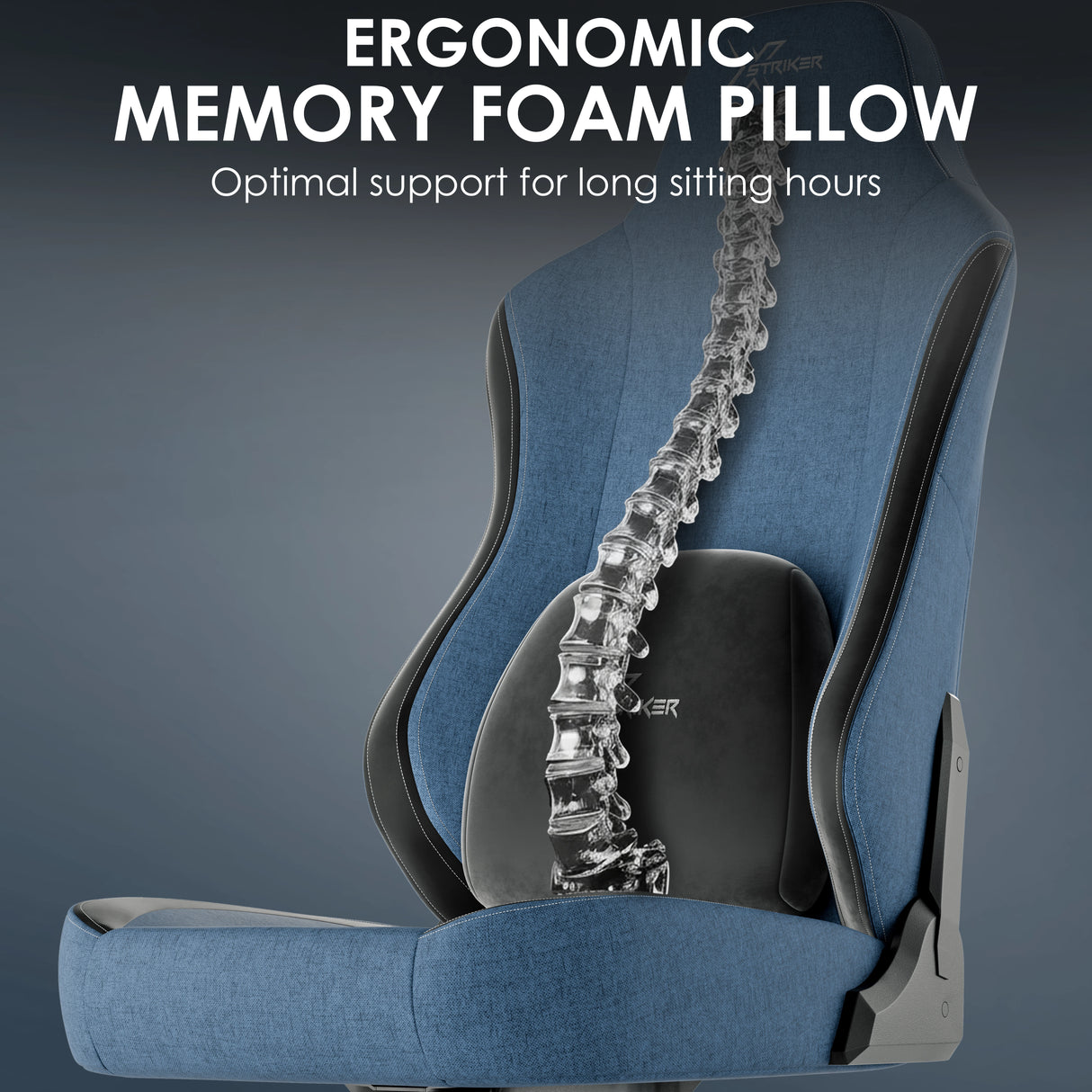 Xstriker Ergonomic Fabric Gaming Chair With 4D Armrest For Adults featuring memory foam pillow and lumbar spine support. Ideal for long sitting hours.