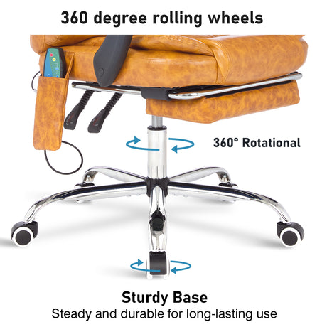 Ergonomic executive office chair with massage and 360-degree rolling wheels.