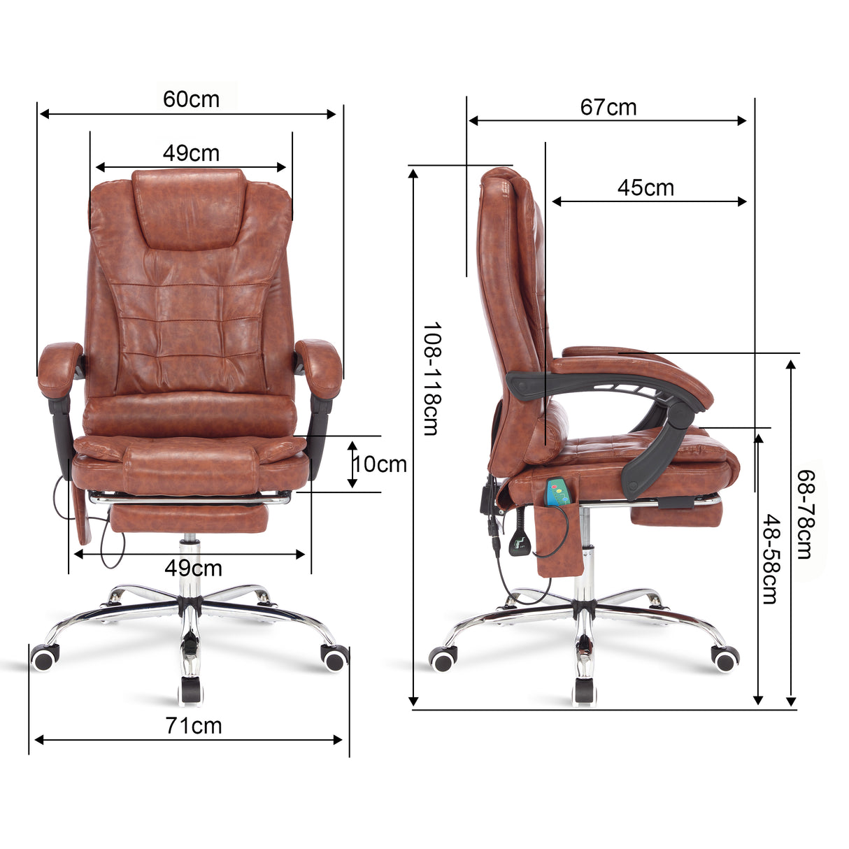 Ergonomic massage office desk chair with product dimensions for optimal comfort and support.