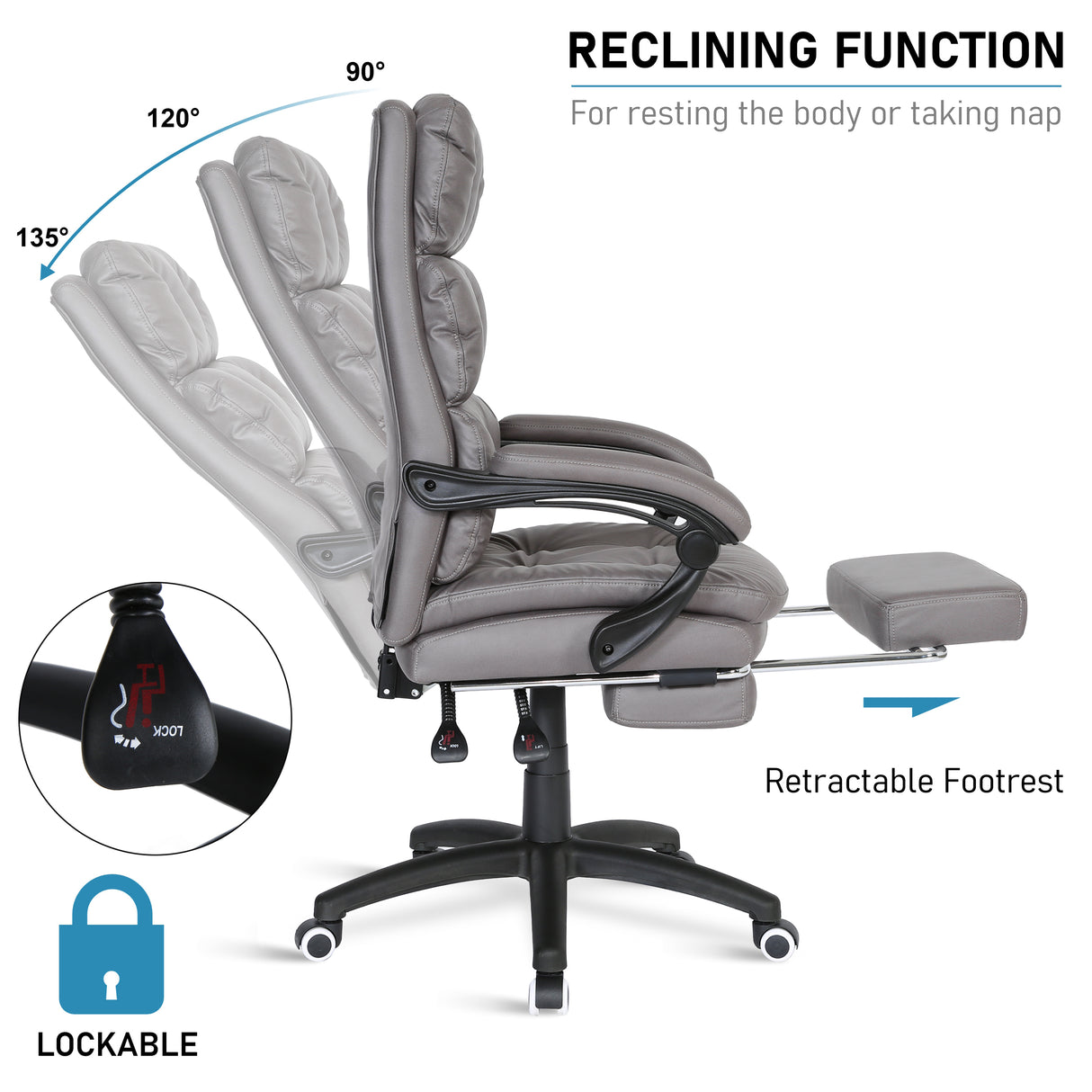 Ergonomic office chair with footrest, ideal for body support, relaxation, or a quick nap.