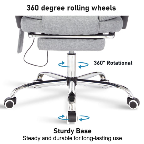 Ergonomic office chair with massage function and 360-degree rolling wheels for enhanced mobility.