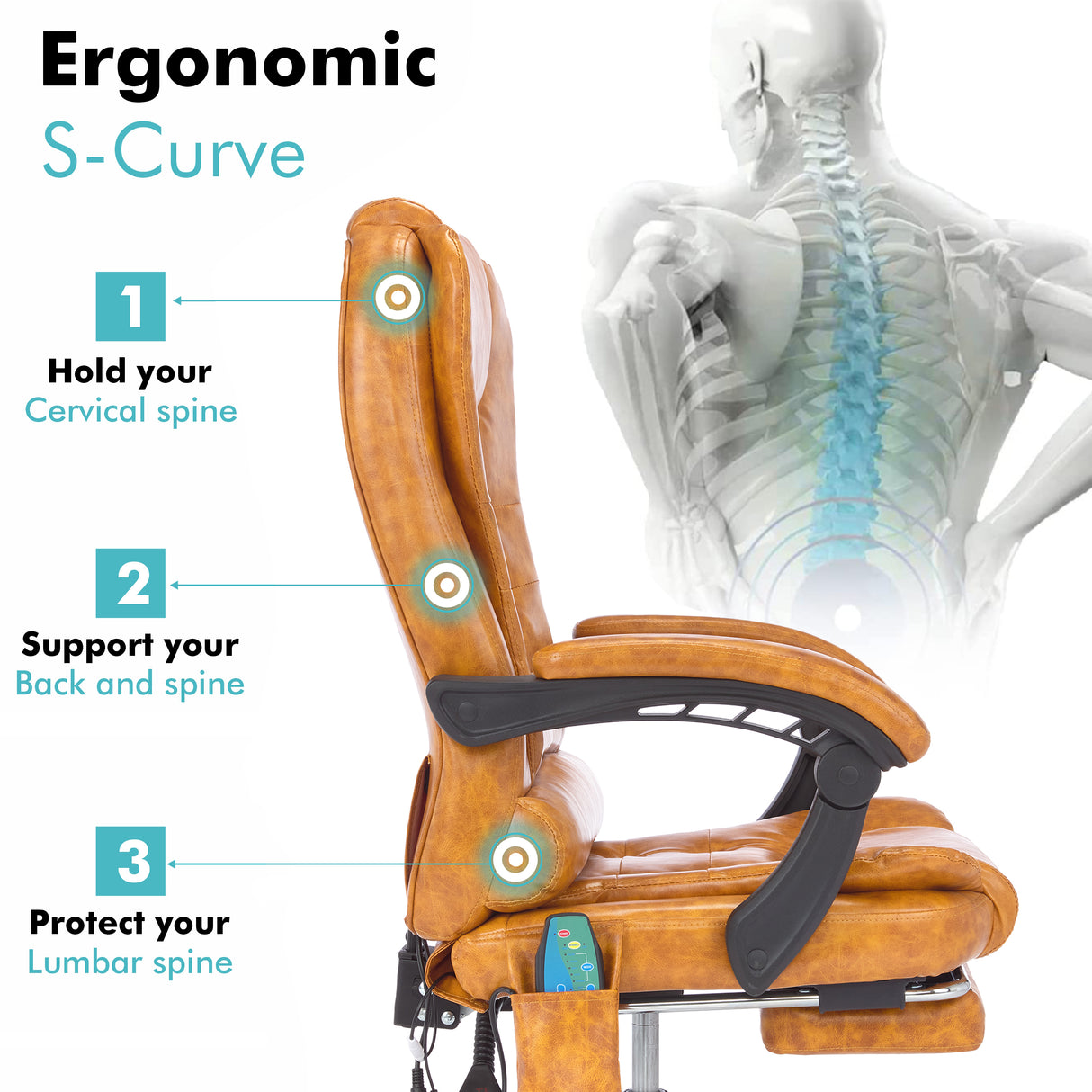 Ergonomic office massage desk chair with S-curve design to support your cervical spine.