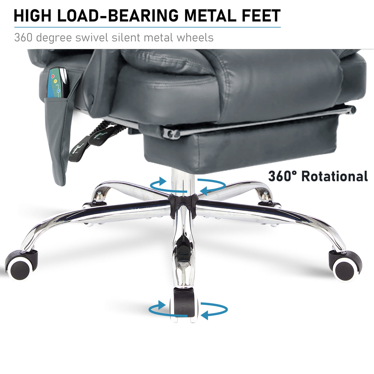 Ergonomic Reclining Massage Office Chair – Sturdy High Load-Bearing Metal Feet for Stability.