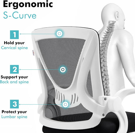 Ergonomic white mesh chair for breathable comfort and modern office style.