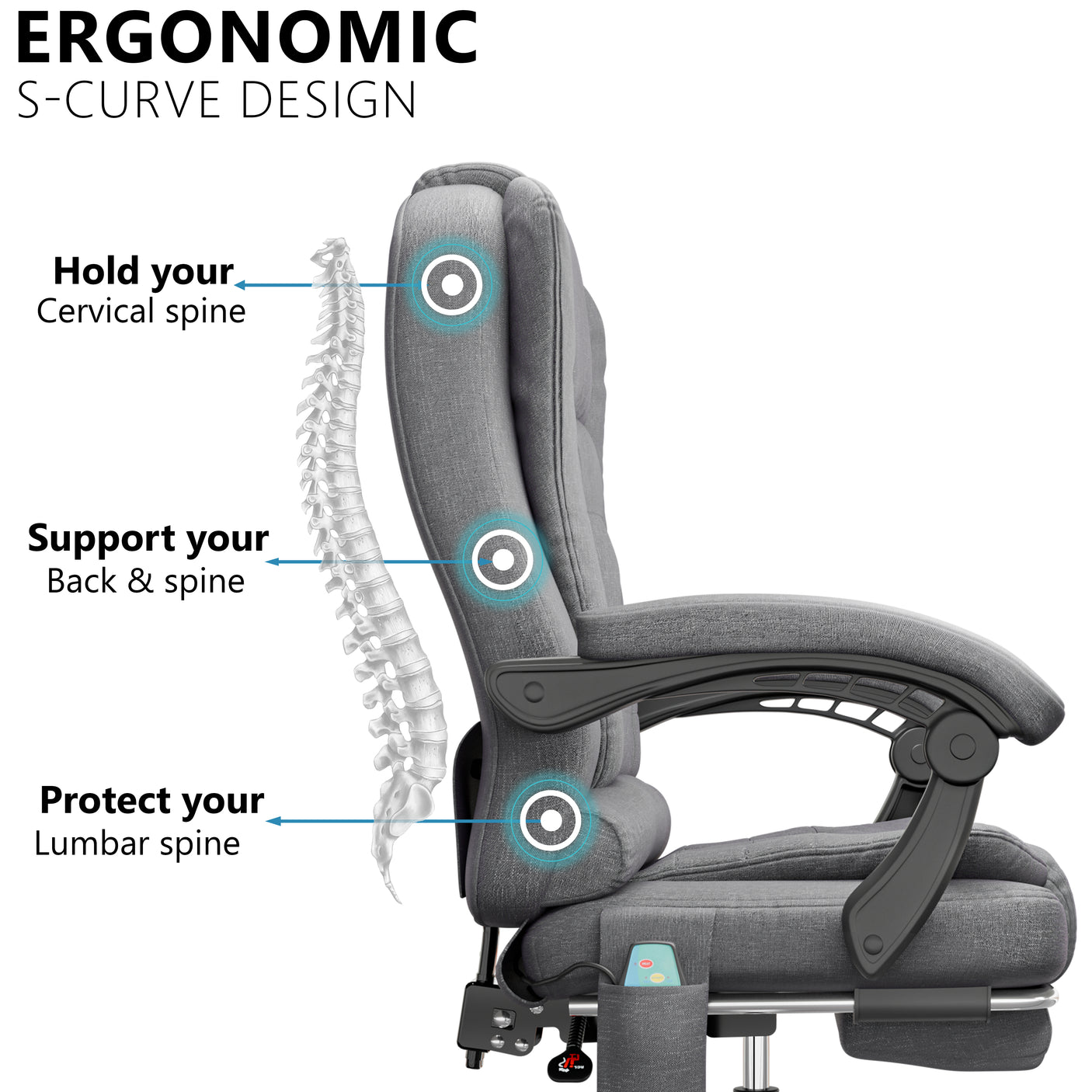 Ergonomic 8 Point Office Massage Chair | Recliner With Footrest