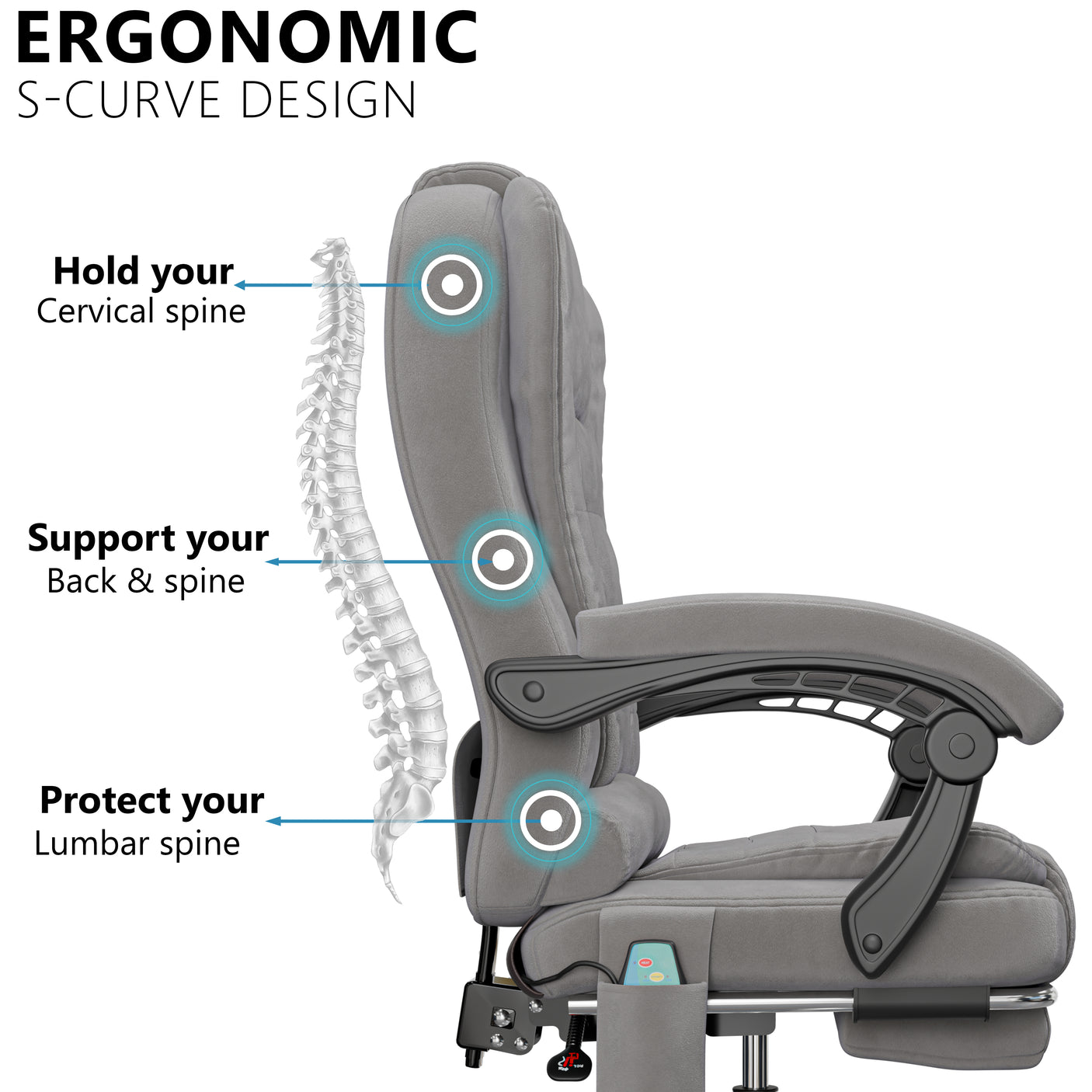 Ergonomic Office Chair 8 Point Massage Velvet Chair