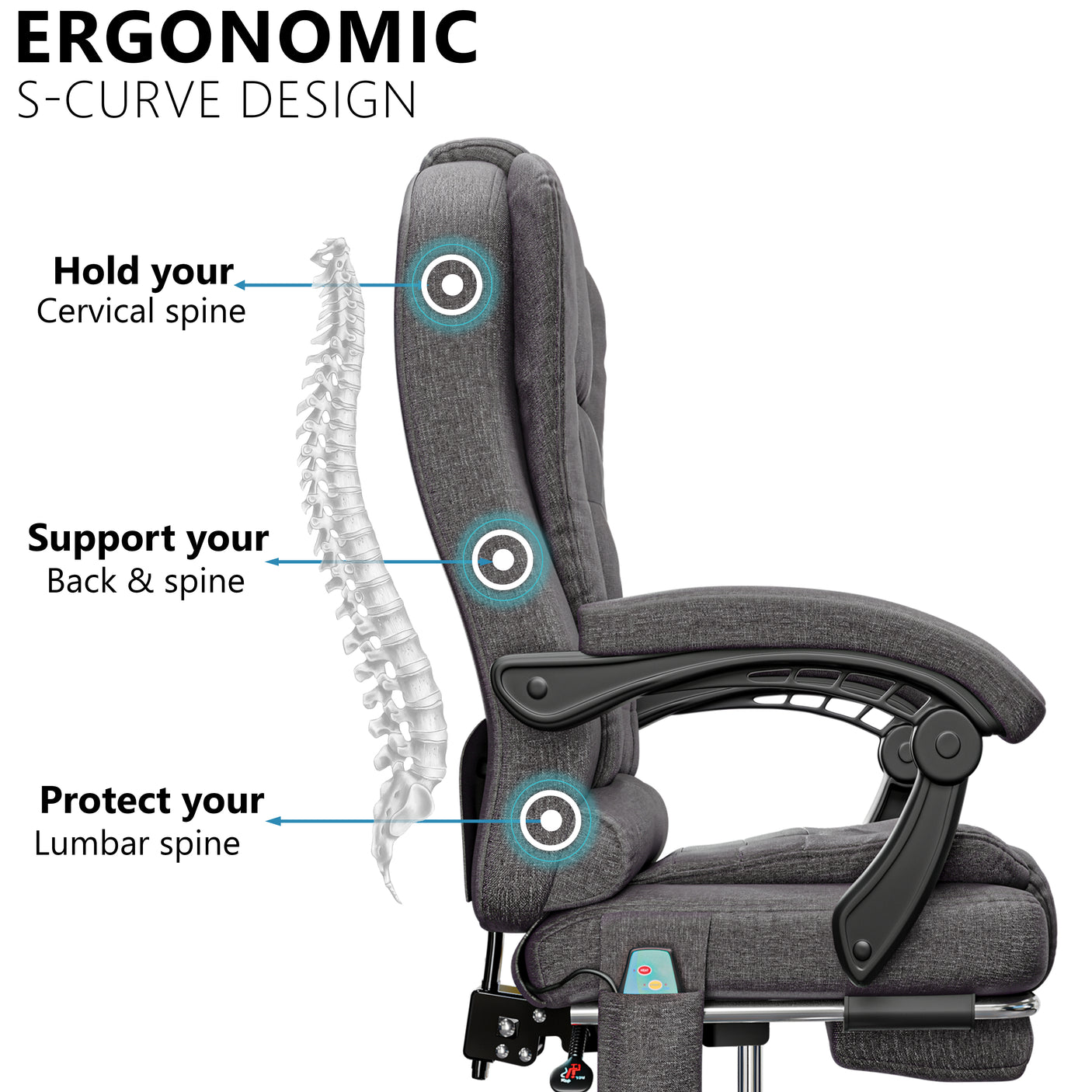 Comfortable Office Chair | Ergonomic Reclining Swivel Chair | Linen