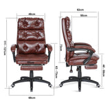 Executive leather office chair with ergonomic design and product dimensions for optimal comfort.