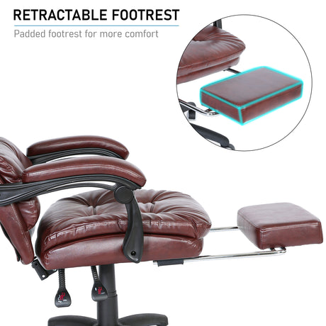 Executive office chair UK with retractable padded footrest for enhanced comfort.