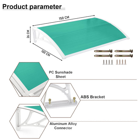 Durable external door canopy uk with PC sunshade, ABS bracket, and aluminum alloy connector.