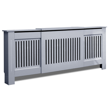 Extra large adjustable radiator cover with slatted design.