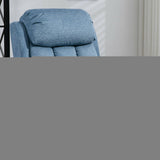 Close-up of blue fabric recliner chair backrest with plush headrest, ideal for living room or bedroom comfort and support.