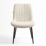[Beige | Set of 2] Front view of fabric dining chair with vertical stitched back and armless padded seat