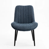 [Blue | Set of 2] Front view of fabric dining chair with vertical stitched back and armless padded seat