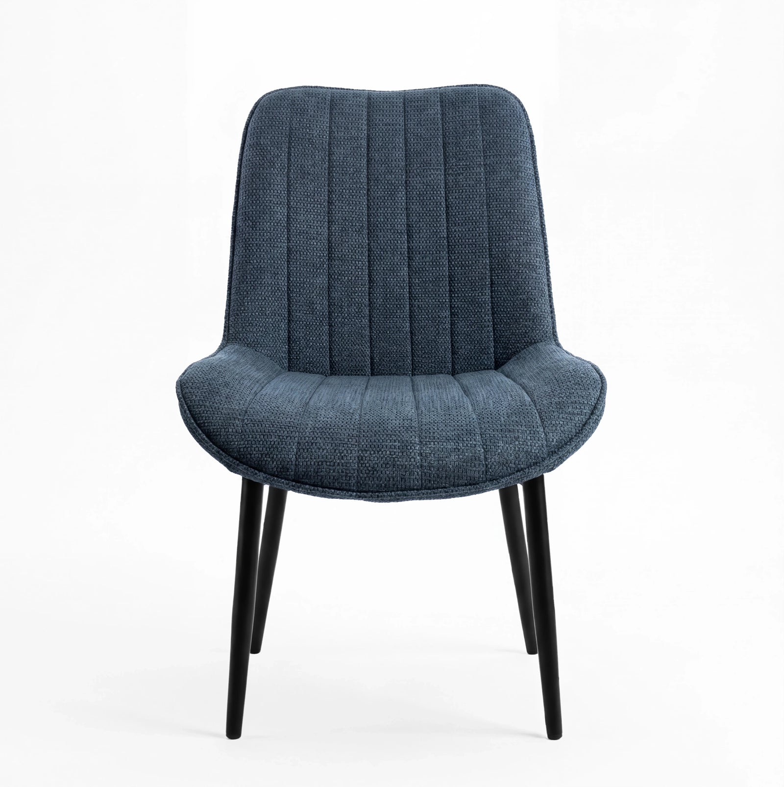 [Blue | Set of 2] Front view of fabric dining chair with vertical stitched back and armless padded seat