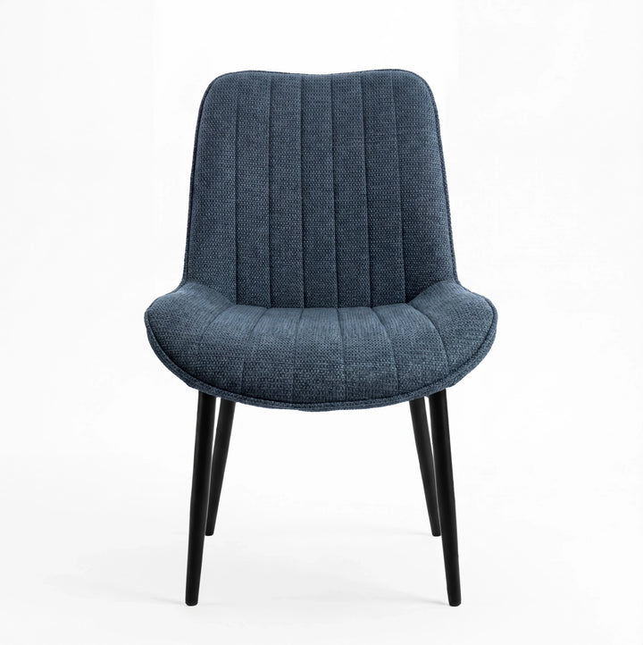 [Blue | Set of 2] Front view of fabric dining chair with vertical stitched back and armless padded seat