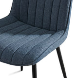 [Blue | Set of 2] Close-up of fabric dining chair seat and back showing textured vertical stitched padding