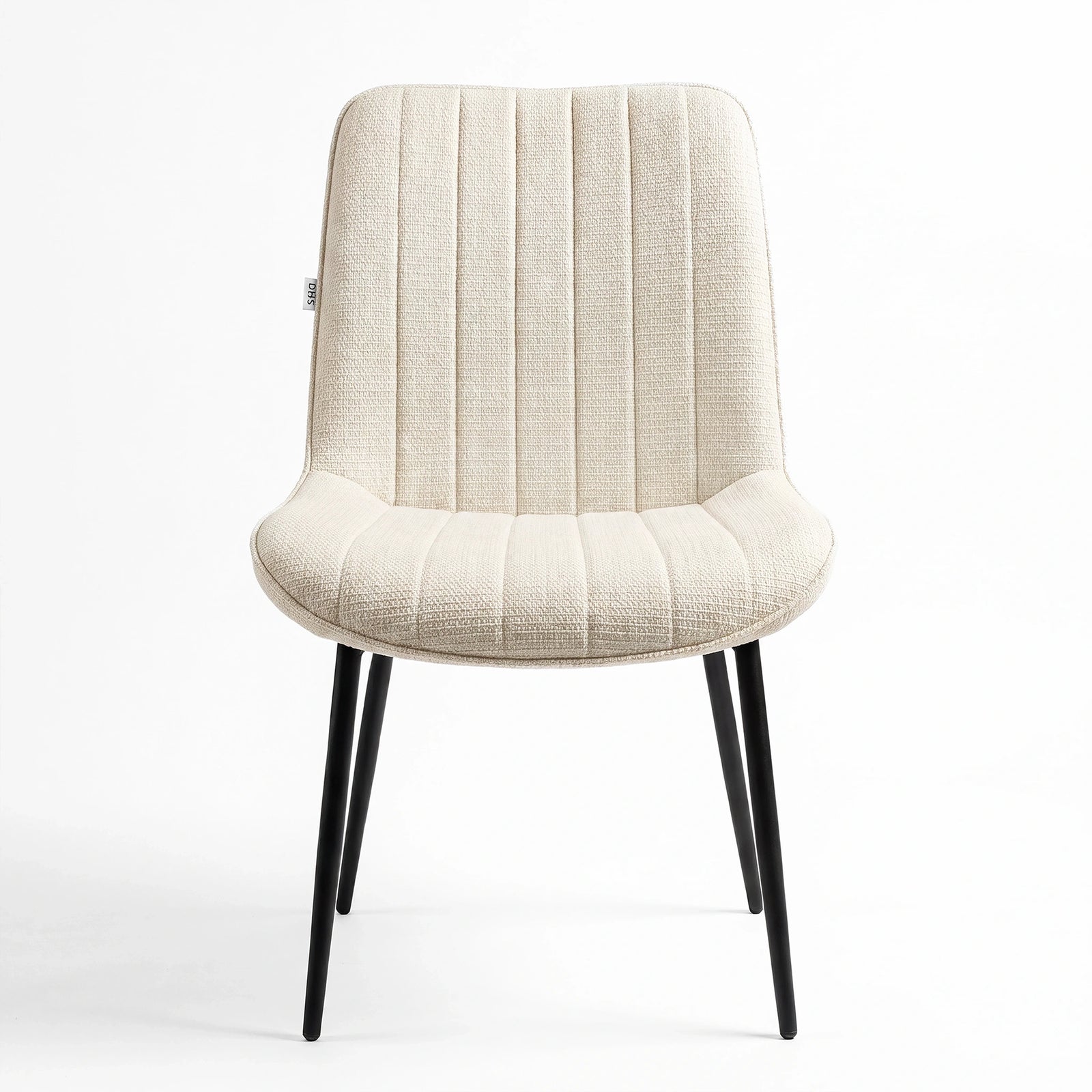 [Beige | Set of 4] Front view of fabric dining chair with vertical stitched back and armless padded seat