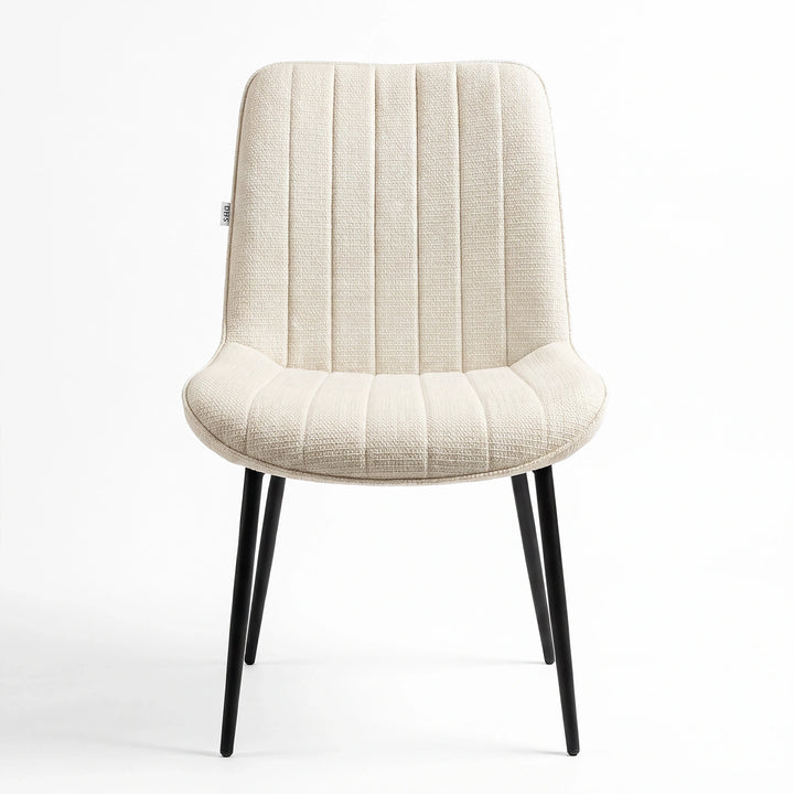 [Beige | Set of 4] Front view of fabric dining chair with vertical stitched back and armless padded seat