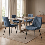 [Blue | Set of 4] Four fabric dining chairs around a rectangular table in a styled dining room