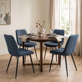 [Blue | Set of 4] Four fabric dining chairs around a round table in a bright dining room