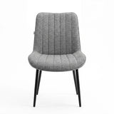 [Grey | Set of 4] Front view of fabric dining chair with vertical stitched back and armless padded seat