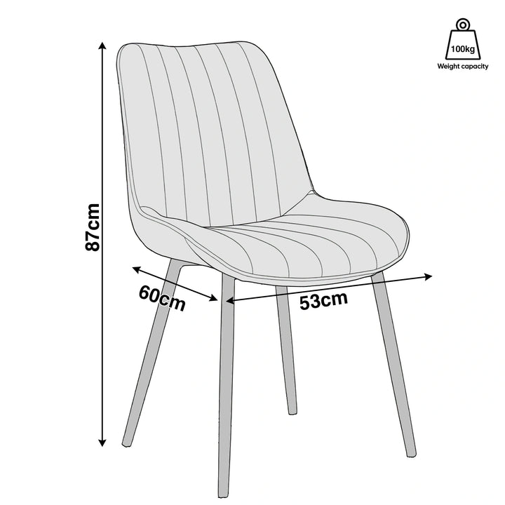 [Grey | Set of 4] Fabric dining chairs size graphic: 53W x 60D x 87H cm, 100kg weight capacity