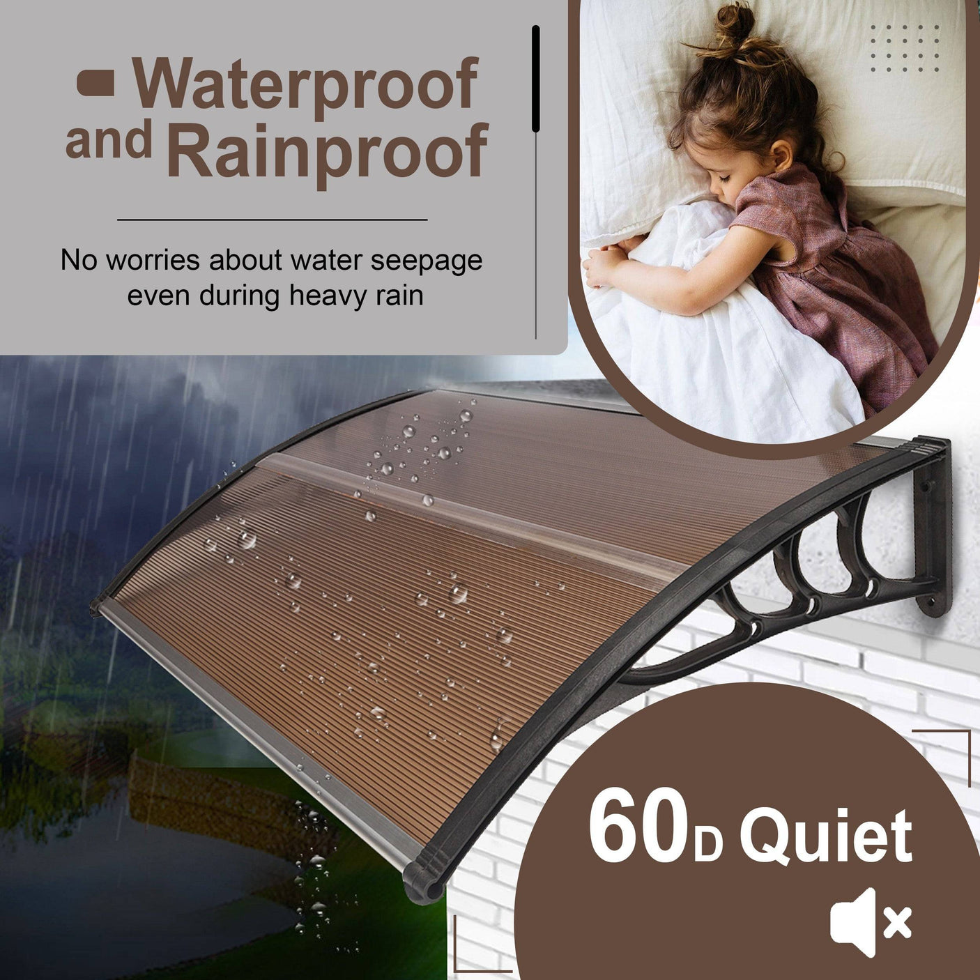 Fabric door canopy, waterproof and rainproof, ensures no seepage even during heavy rain.