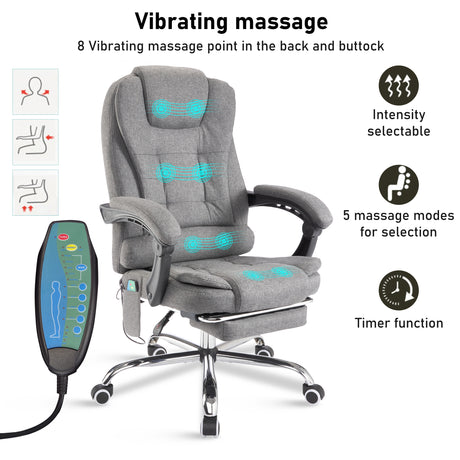 Fabric massage office chair with vibrating massage feature.