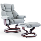 Light grey Recliner Swivel Armchair With Footstool | Lounge Chair with padded seat and bentwood base, perfect for modern home relaxation.