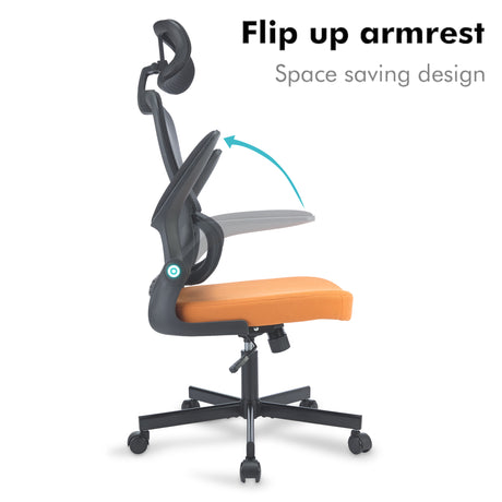 Flip-Up Armrest Orange Black Office Chair – Ergonomic, Adjustable, Comfortable Seating