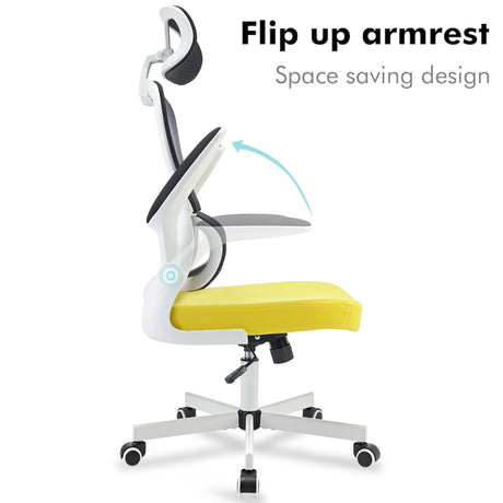 Flip-Up Armrest Yellow Black Office Chair – Ergonomic, Adjustable, and Comfortable