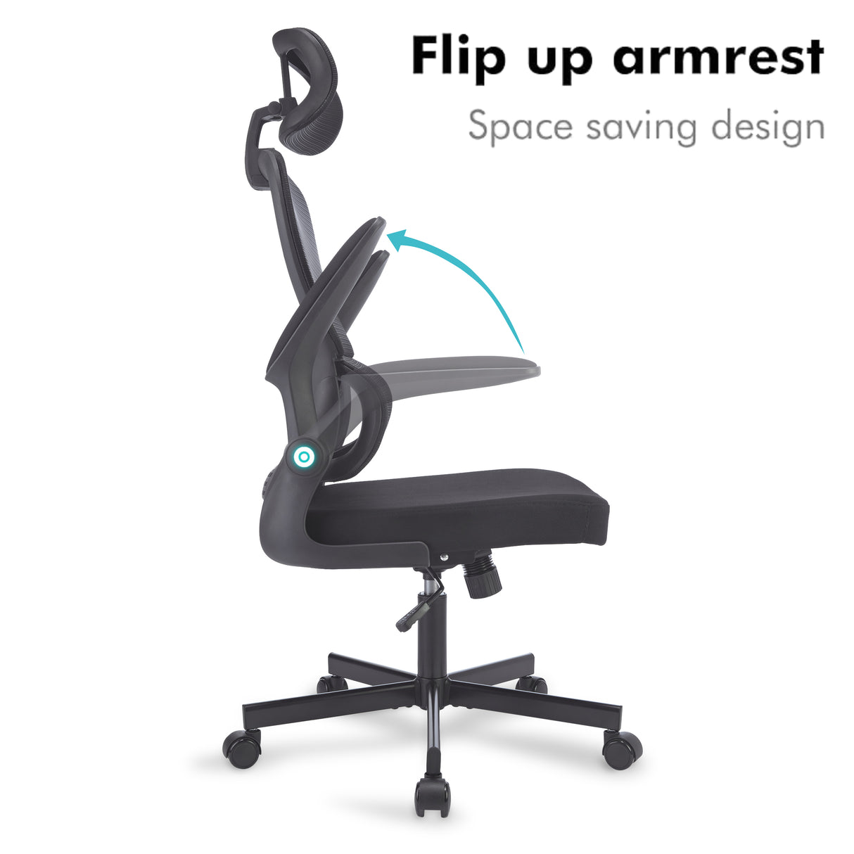 Flip-up armrest office chair – ergonomic mesh chair with adjustable arms for comfort.