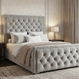 Cross Puffed Ottoman Storage Bed - Velvet Ottoman Bed Frame